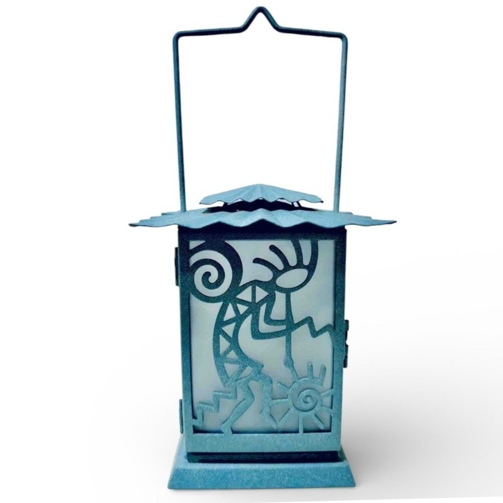PartyLite Kokopelli Gecko Teal Metal Lantern Southwestern Candle Holder Vintage - Picture 4 of 12